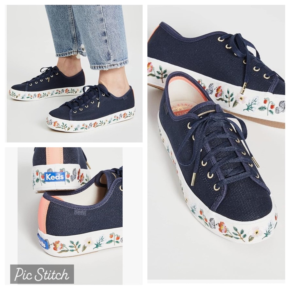 Ked’s X Rifle Paper Co Triple Kick Strawberry Fields Navy Lace Up Sneakers
